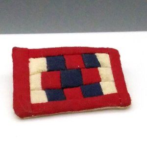 Vintage Mini Patchwork Quilt Brooch, Hand Crafted Red White and Blue Squares Pin